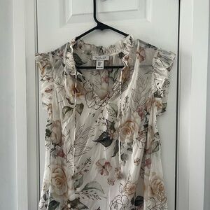 Rachel Zoe Sheer Floral Top Sz XS with Attached Camisole Ruffled Collar